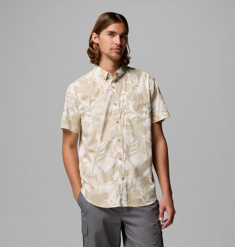 Men's Rapid Rivers Printed Short Sleeve Shirt, Color: Sea Salt, Botaniflage, image 1