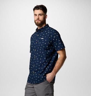 Men's Rapid Rivers Printed Short Sleeve Shirt, Color: Collegiate Navy Deserted, image 3