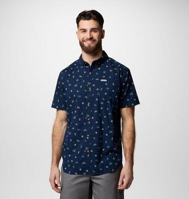 Men's Rapid Rivers Printed Short Sleeve Shirt, Color: Collegiate Navy Deserted, image 1