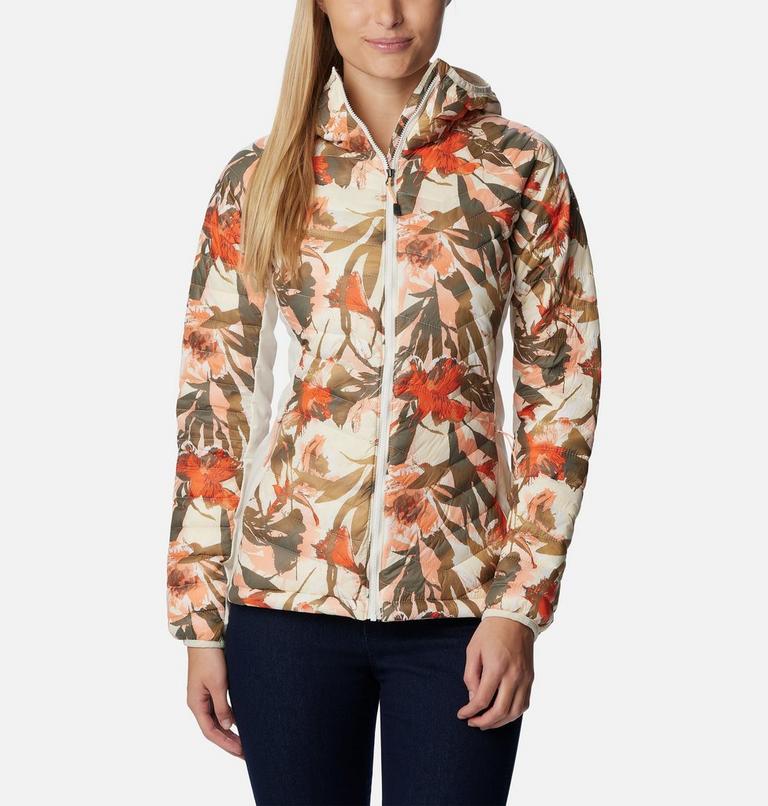 Women's Powder Lite Hybrid Hooded Jacket, Color: Chalk Floriculture Print, image 1