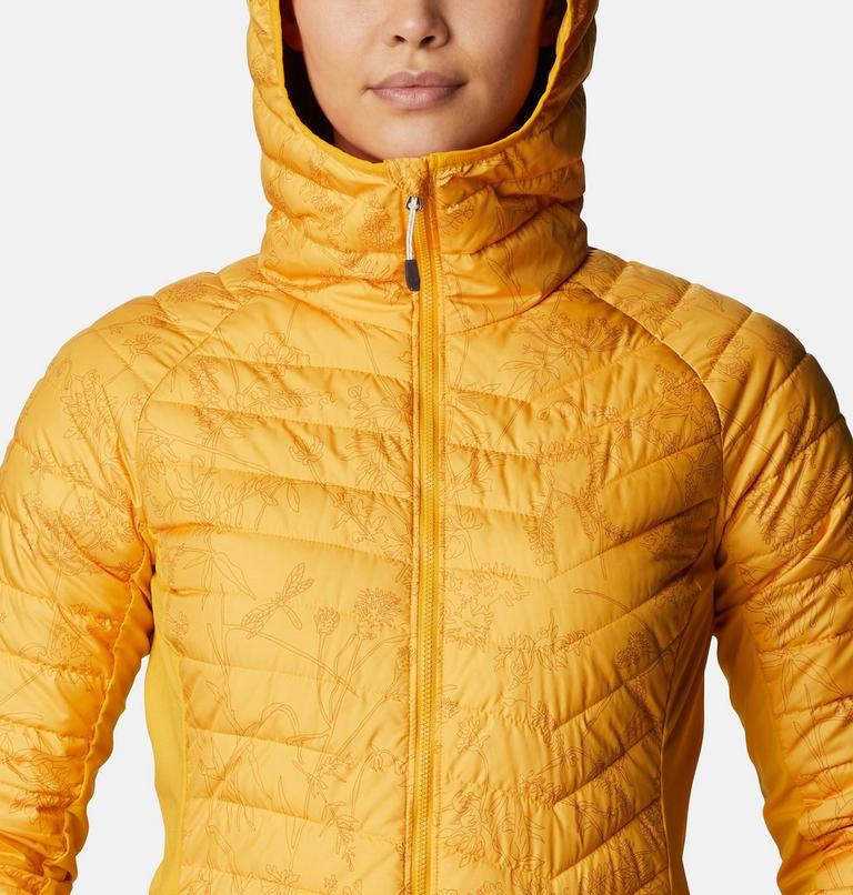 Women's Powder Pass Hybrid Hooded Jacket, Color: Bright Gold Art Bouquet Print Tonal, image 4