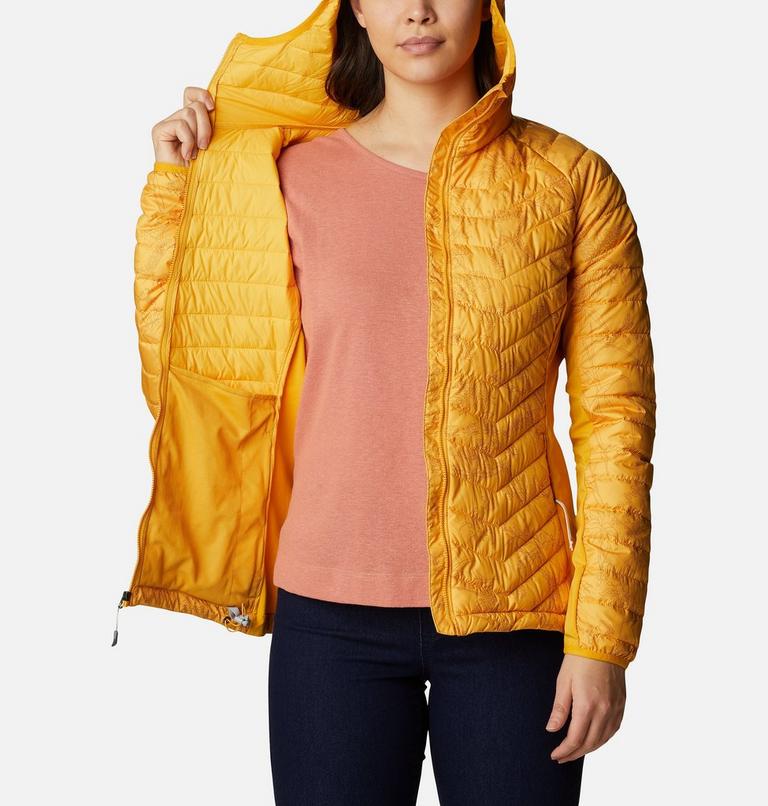 Women's Powder Pass Hybrid Hooded Jacket, Color: Bright Gold Art Bouquet Print Tonal, image 5