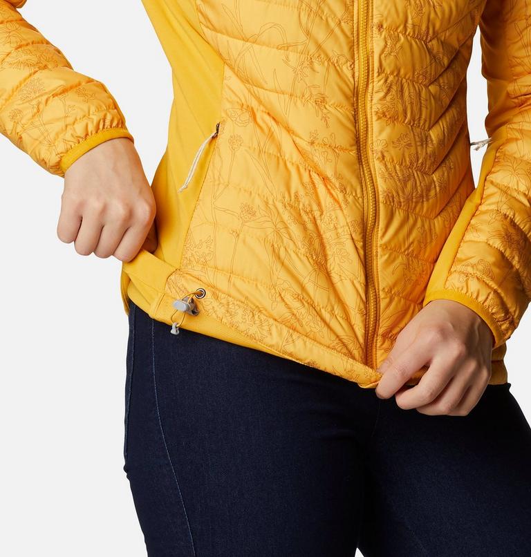 Women's Powder Pass Hybrid Hooded Jacket, Color: Bright Gold Art Bouquet Print Tonal, image 6