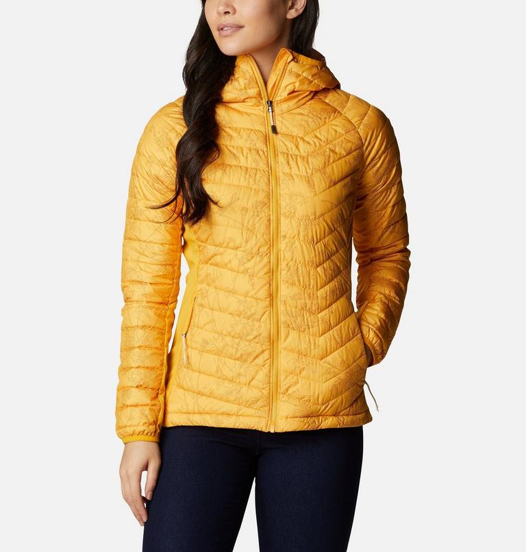 Women's Powder Pass Hybrid Hooded Jacket, Color: Bright Gold Art Bouquet Print Tonal, image 7