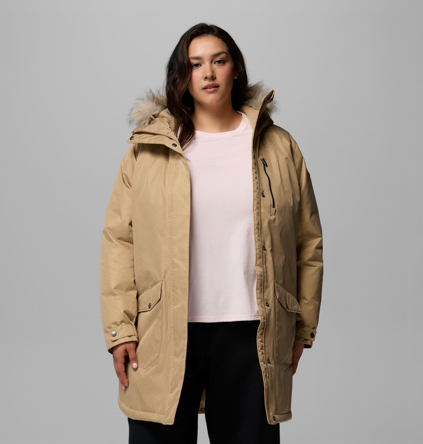 Женская куртка Columbia Suttle Mountain Long Insulated Jacket - Plus Size, цвет: Пляжный — фото 4