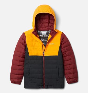 Powder Lite Boys Hooded Jacket, Color: Shark, Flame Orange, Red Jasper, image 1