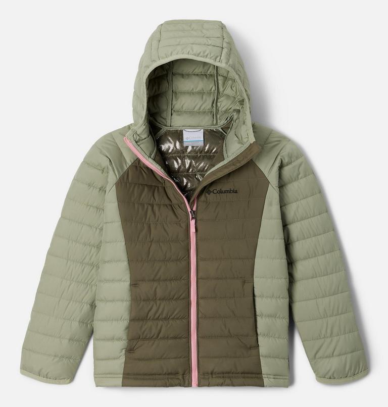 Powder Lite Girls Hooded Jacket | 397 | M, Color: Stone Green, Safari, image 1