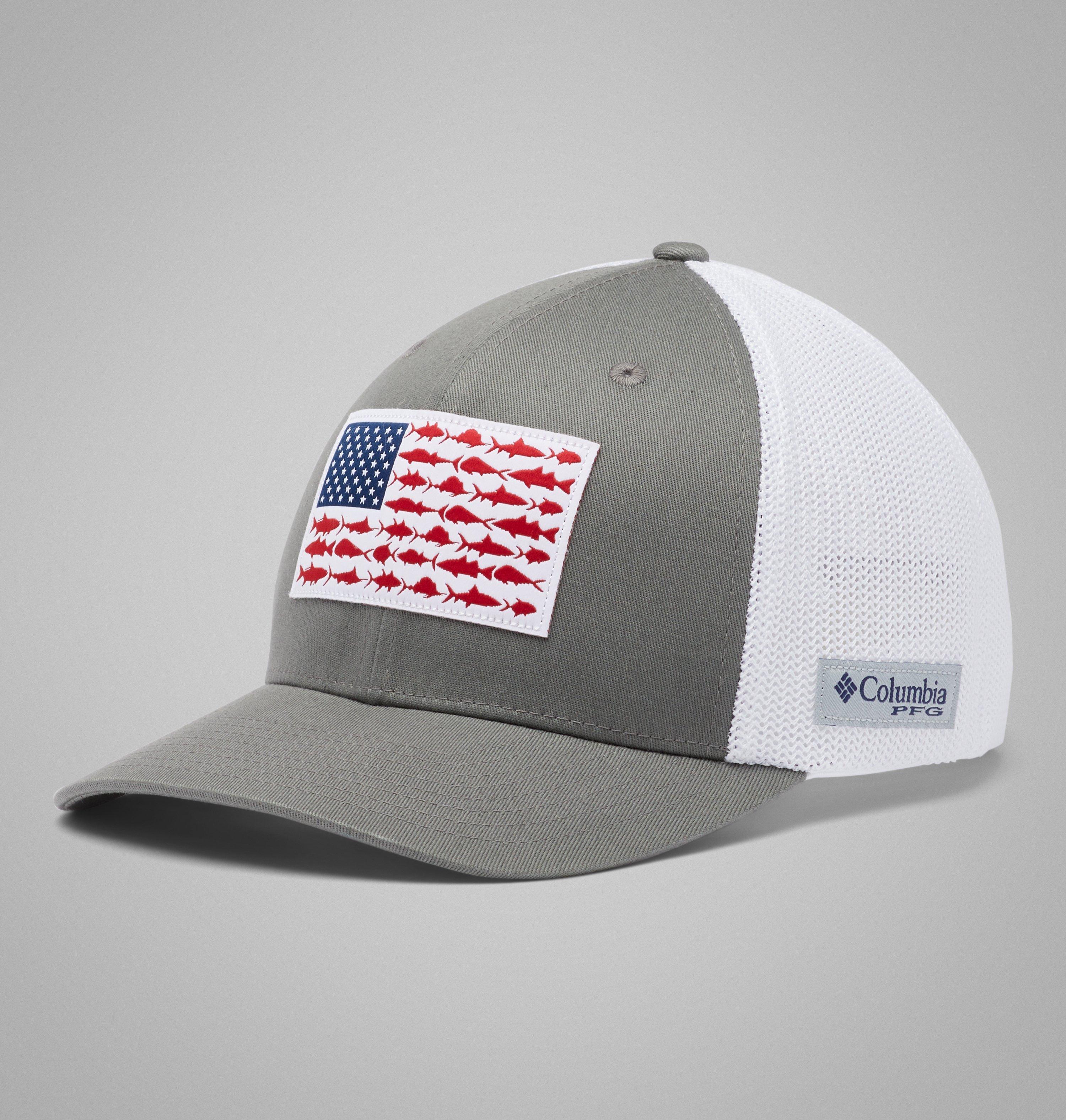 Columbia Sportswear Unisex Grey Columbia - Pfg Fish Flag™ Mesh Cap - Titanium, White Large