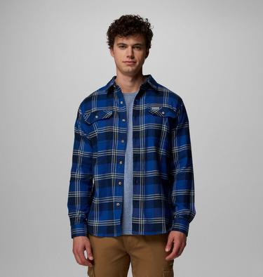 Men's Flare Gun Stretch Flannel Shirt, Color: Mtn Blue Trails Edge Plaid, image 1