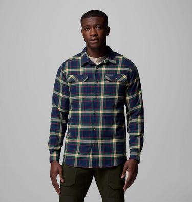 Men's Flare Gun Stretch Flannel Shirt, Color: Coll Navy Two Lane Tartan, image 3