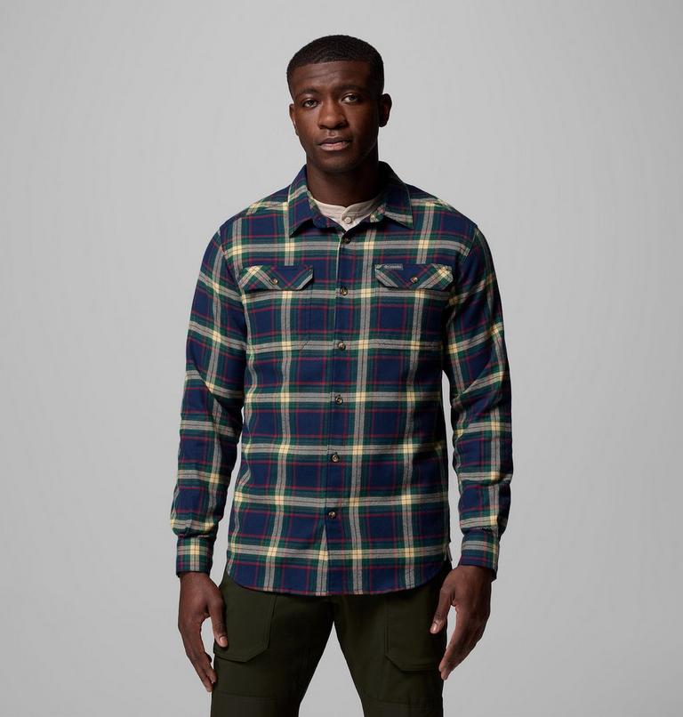 Men's Flare Gun Stretch Flannel Shirt, Color: Coll Navy Two Lane Tartan, image 1