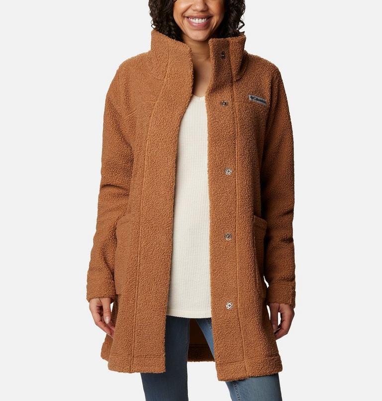 Women's Panorama Long Sherpa Fleece Jacket, Color: Camel Brown, image 6