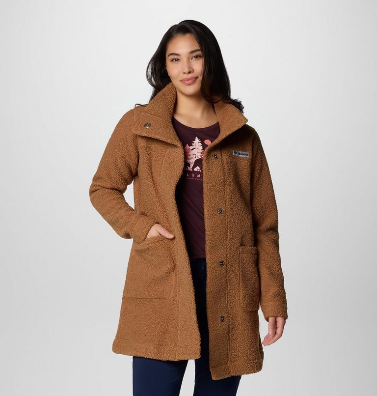 Women's Panorama Long Sherpa Fleece Jacket, Color: Camel Brown, image 1