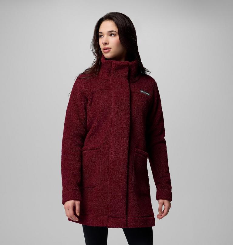 Panorama lange Sherpa Fleece Jacke für Frauen, Color: Rich Wine, image 1