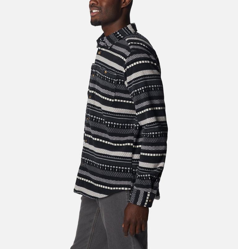 Men's Flare Gun Fleece Over Shirt, Color: Shark Apres Stripe Print, image 3