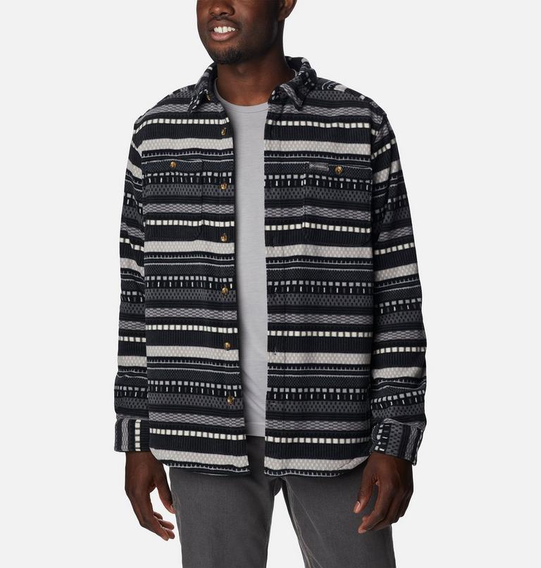 Men's Flare Gun Fleece Over Shirt, Color: Shark Apres Stripe Print, image 6
