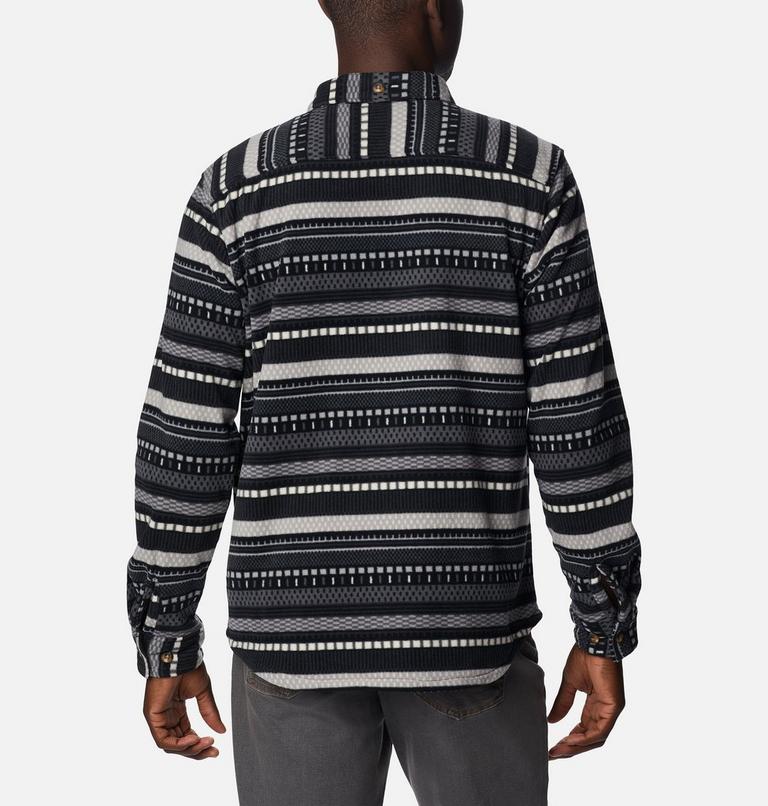 Men's Flare Gun Fleece Over Shirt, Color: Shark Apres Stripe Print, image 2