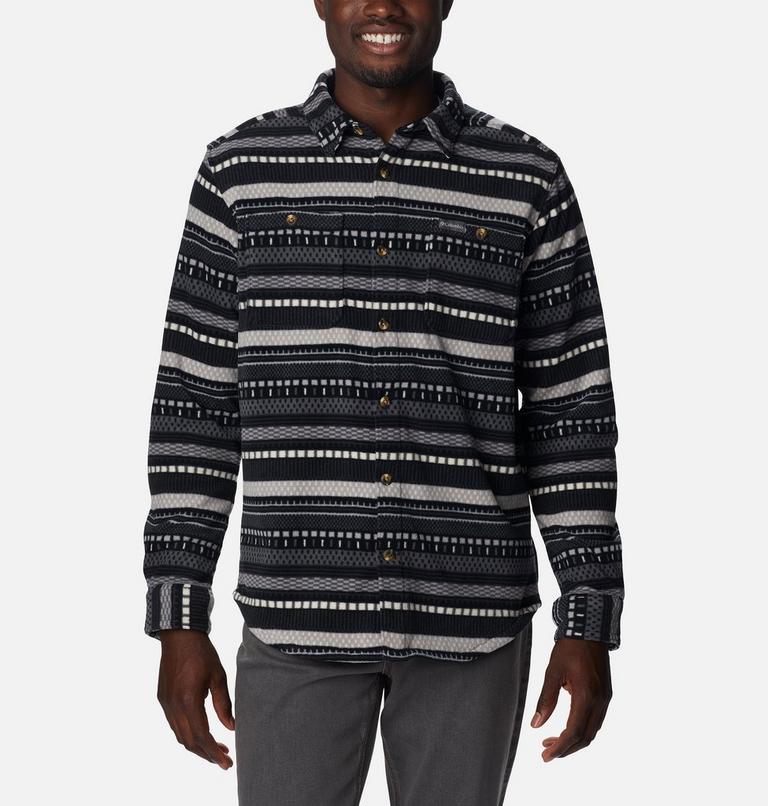 Men's Flare Gun Fleece Over Shirt, Color: Shark Apres Stripe Print, image 1