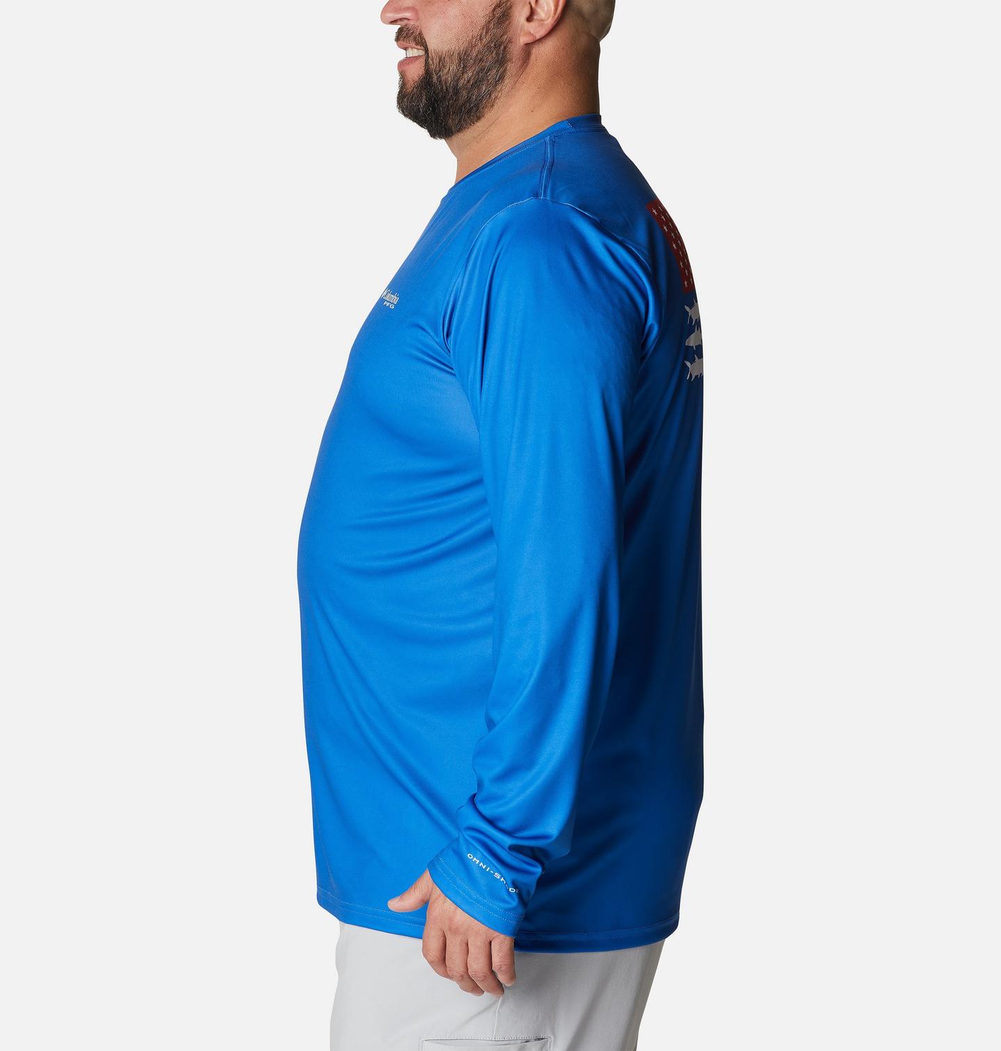 Мужская рубашка Columbia PFG Terminal Tackle Fish Flag Long Sleeve Shirt - Big, цвет: Синий / Белый — фото 3