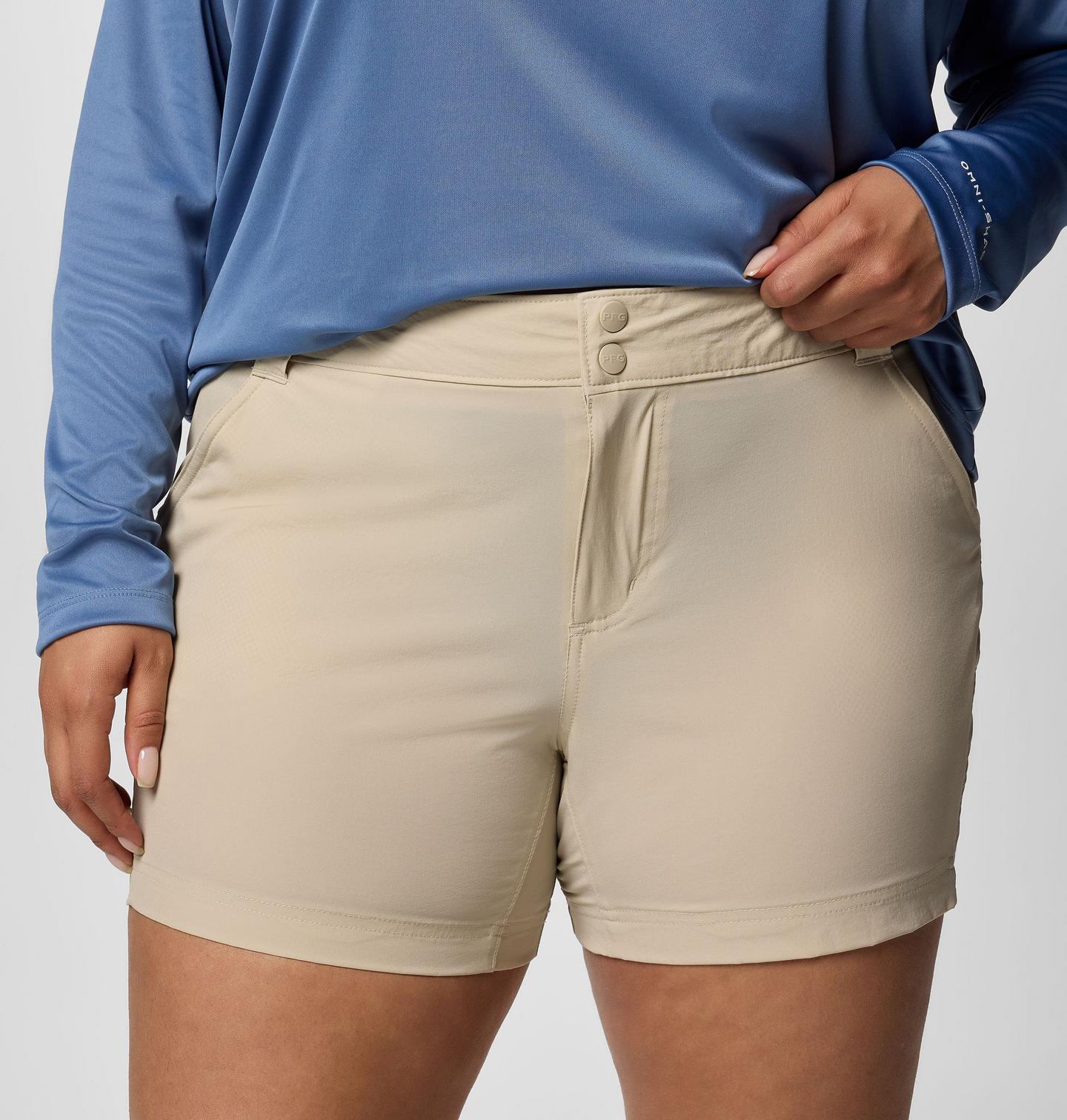 Женские шорты Columbia PFG Coral Point III Shorts - Plus Size, цвет: Серо-бежевый — фото 4