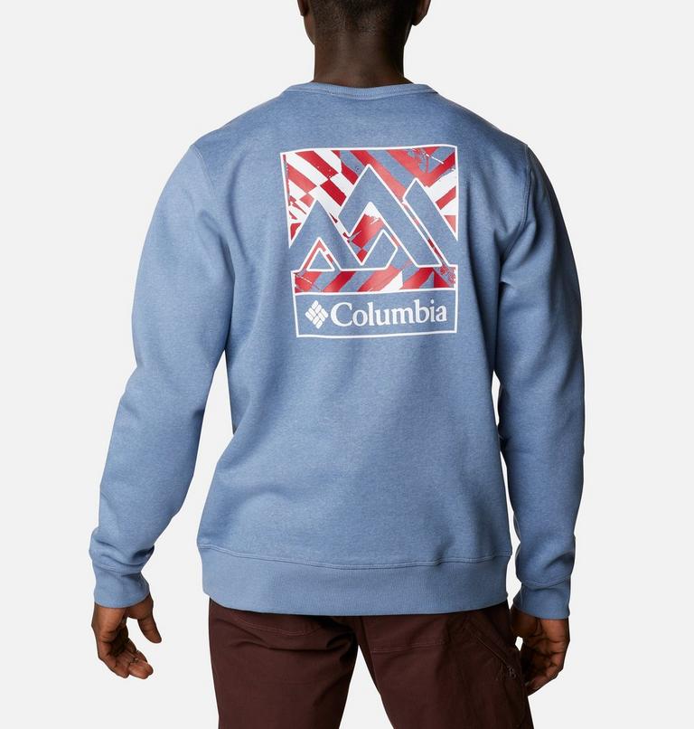 M Columbia Logo Fleece Crew | 449 | S, Color: Bluestone Heather Block Print, image 2