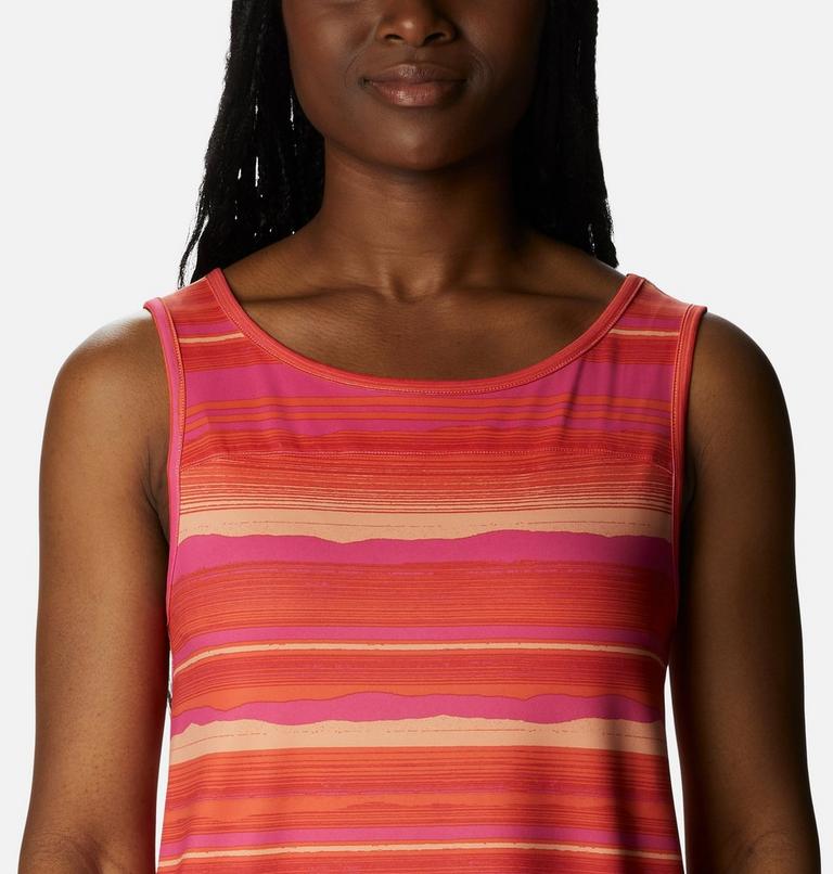 Women's Chill River Technical Tank, Color: Sunset Orange, Horizons Stripe, image 4