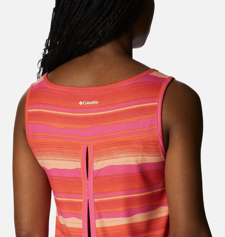 Women's Chill River Technical Tank, Color: Sunset Orange, Horizons Stripe, image 5