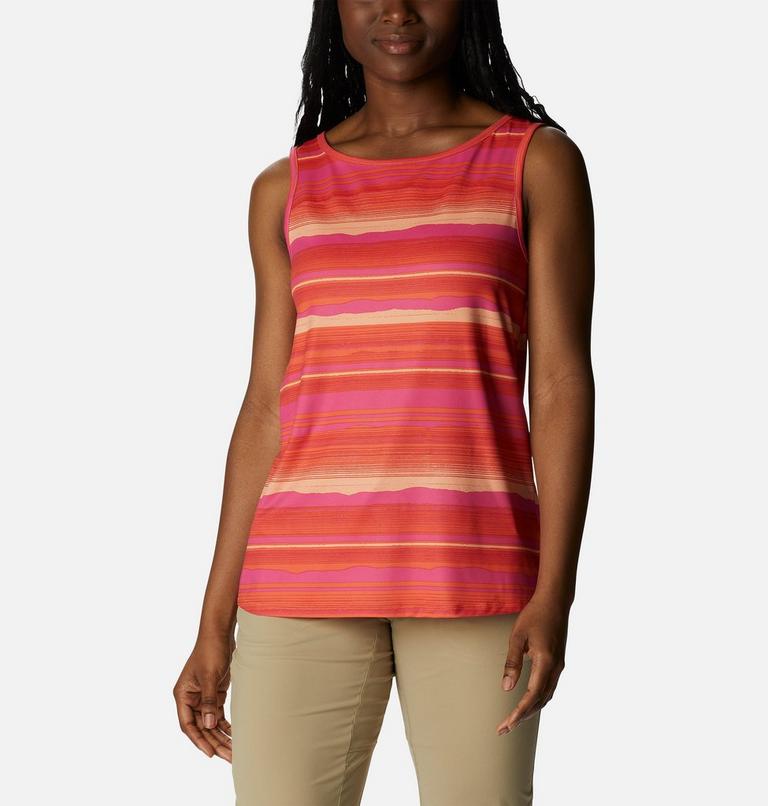 Women's Chill River Technical Tank, Color: Sunset Orange, Horizons Stripe, image 1