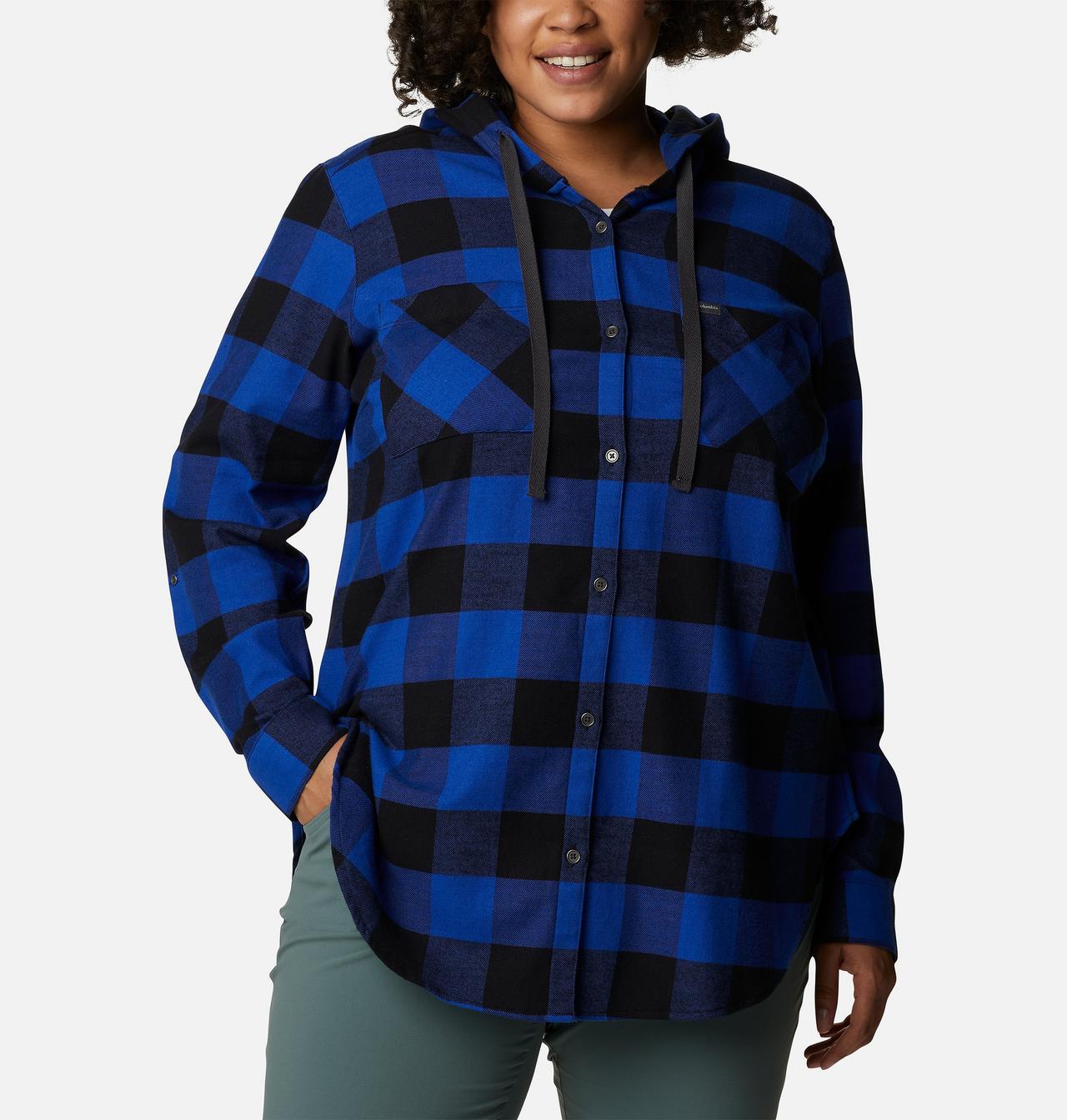 Women's Anytime™ Stretch Hooded Long Sleeve Shirt - Plus Size 1