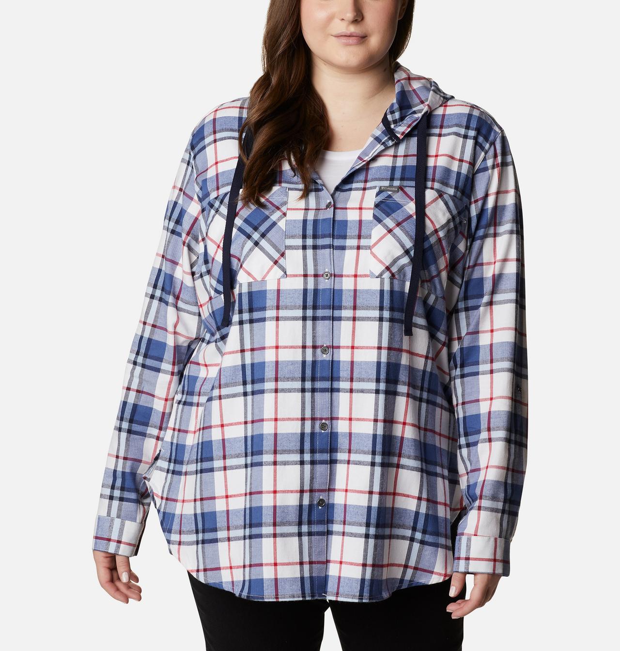 Women's Anytime™ Stretch Hooded Long Sleeve Shirt - Plus Size 1