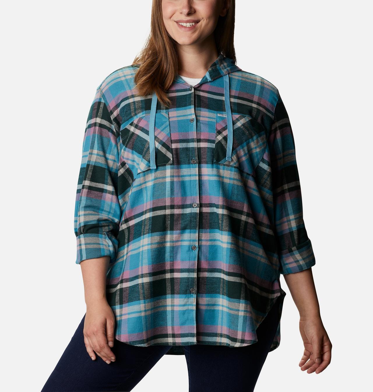 Women's Anytime™ Stretch Hooded Long Sleeve Shirt - Plus Size 6