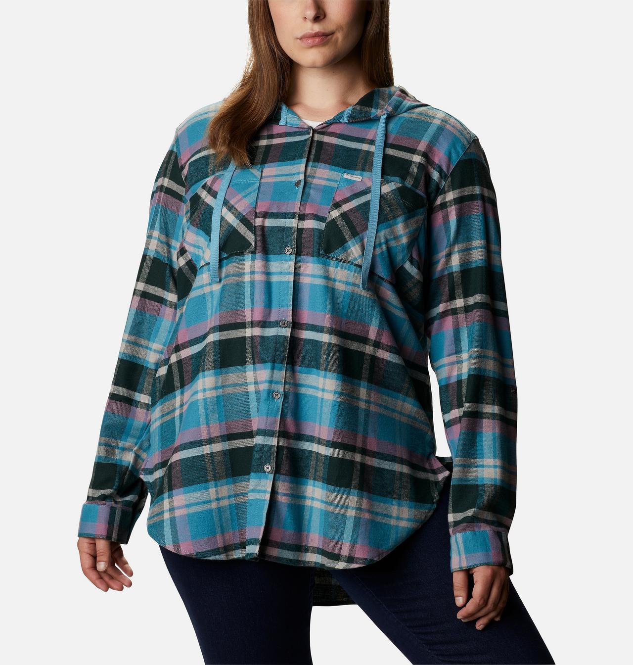 Women's Anytime™ Stretch Hooded Long Sleeve Shirt - Plus Size 1