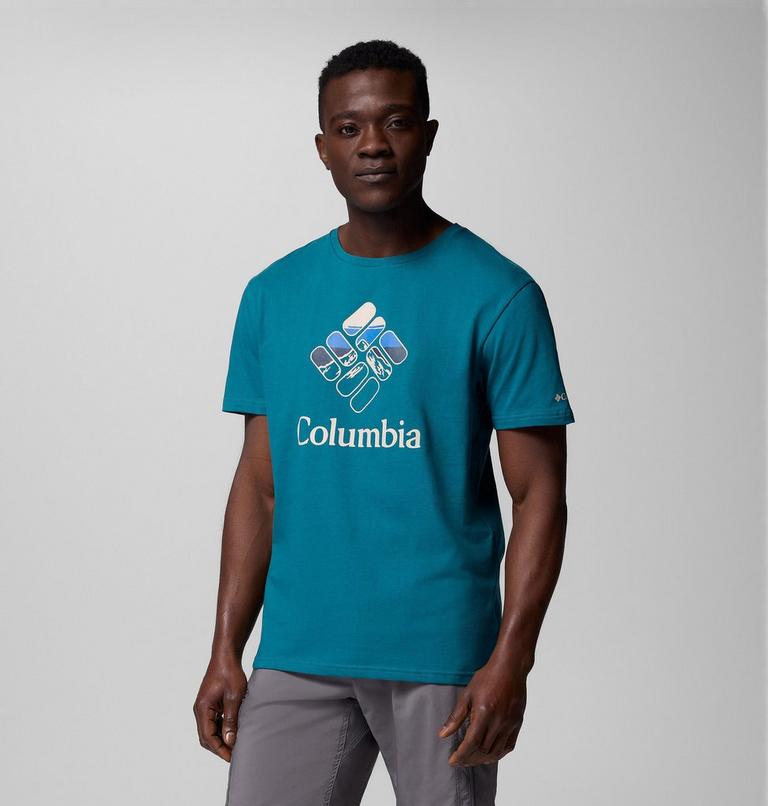 M Rapid Ridge Graphic Tee, Color: River Blue, Heavenly Stacked Gem, image 1