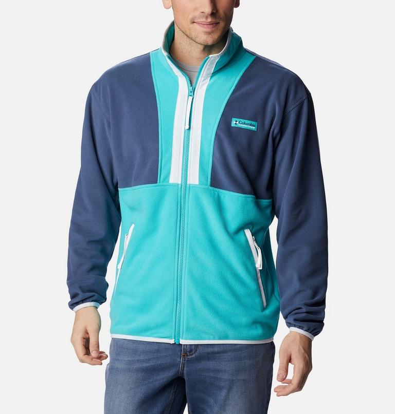 Men's Back Bowl Fleece Lightweight, Color: Dark Mountain, Bright Aqua, White, image 1