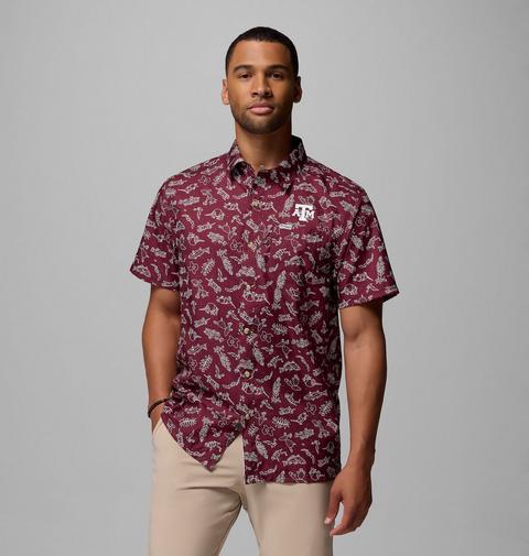 Мужская рубашка Columbia Collegiate PFG Super Slack Tide Shirt - Texas A&M, цвет: Тёмно-бордовый с принтом