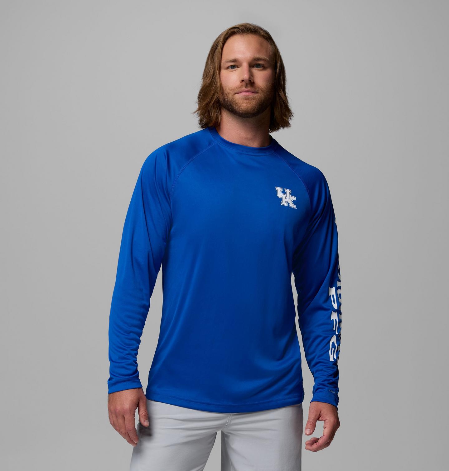 Мужская рубашка Columbia Collegiate PFG Terminal Tackle Long Sleeve Shirt - Kentucky, цвет: Белый — фото 1