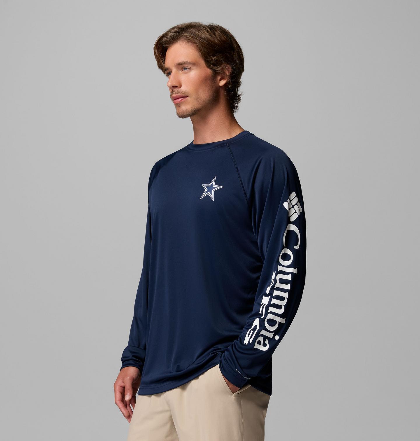 Мужская рубашка Columbia PFG Terminal Tackle Long Sleeve Shirt - Dallas Cowboys, цвет: Тёмно-синий / Белый — фото 4