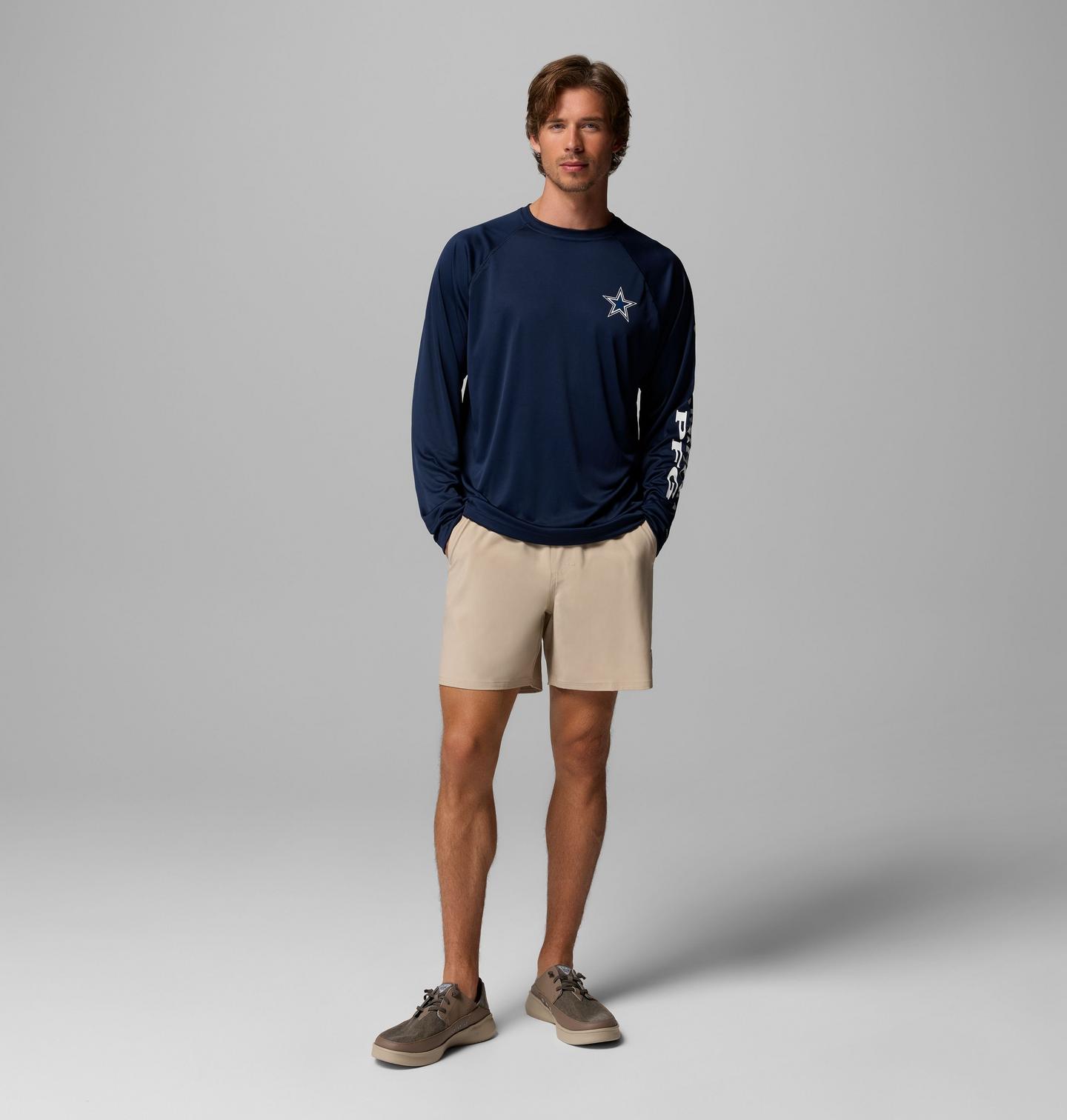 Мужская рубашка Columbia PFG Terminal Tackle Long Sleeve Shirt - Dallas Cowboys, цвет: Тёмно-синий / Белый — фото 2
