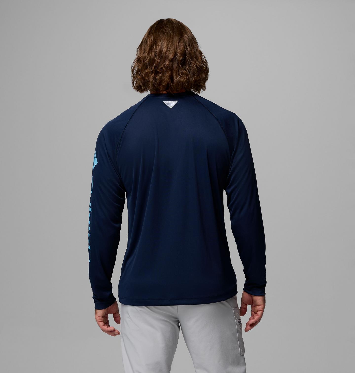 Мужская рубашка Columbia Collegiate PFG Terminal Tackle Long Sleeve Shirt - North Carolina, цвет: Тёмно-синий — фото 3