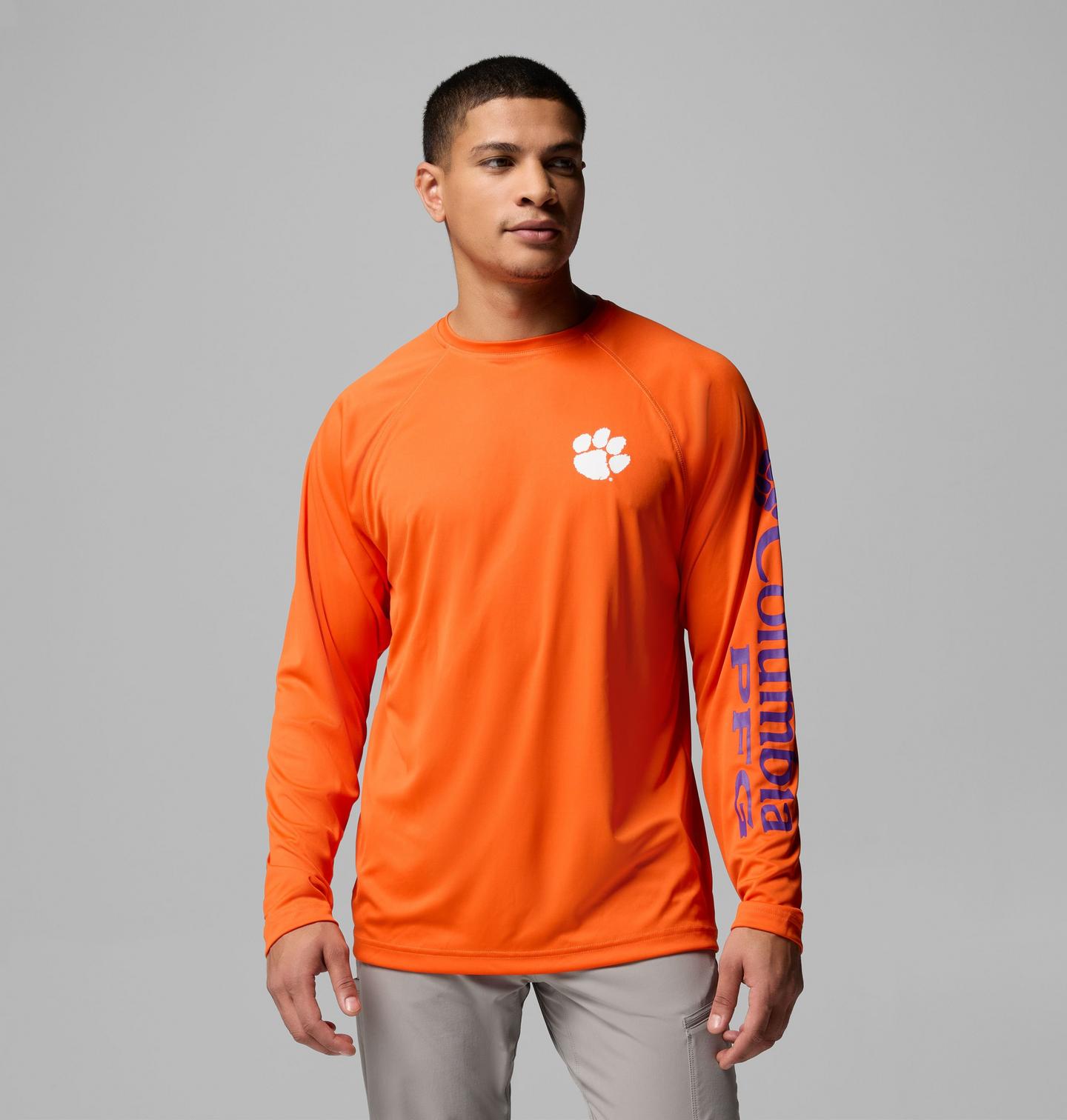 Мужская рубашка Columbia Collegiate PFG Terminal Tackle Long Sleeve Shirt - Clemson, цвет: Оранжевый — фото 1