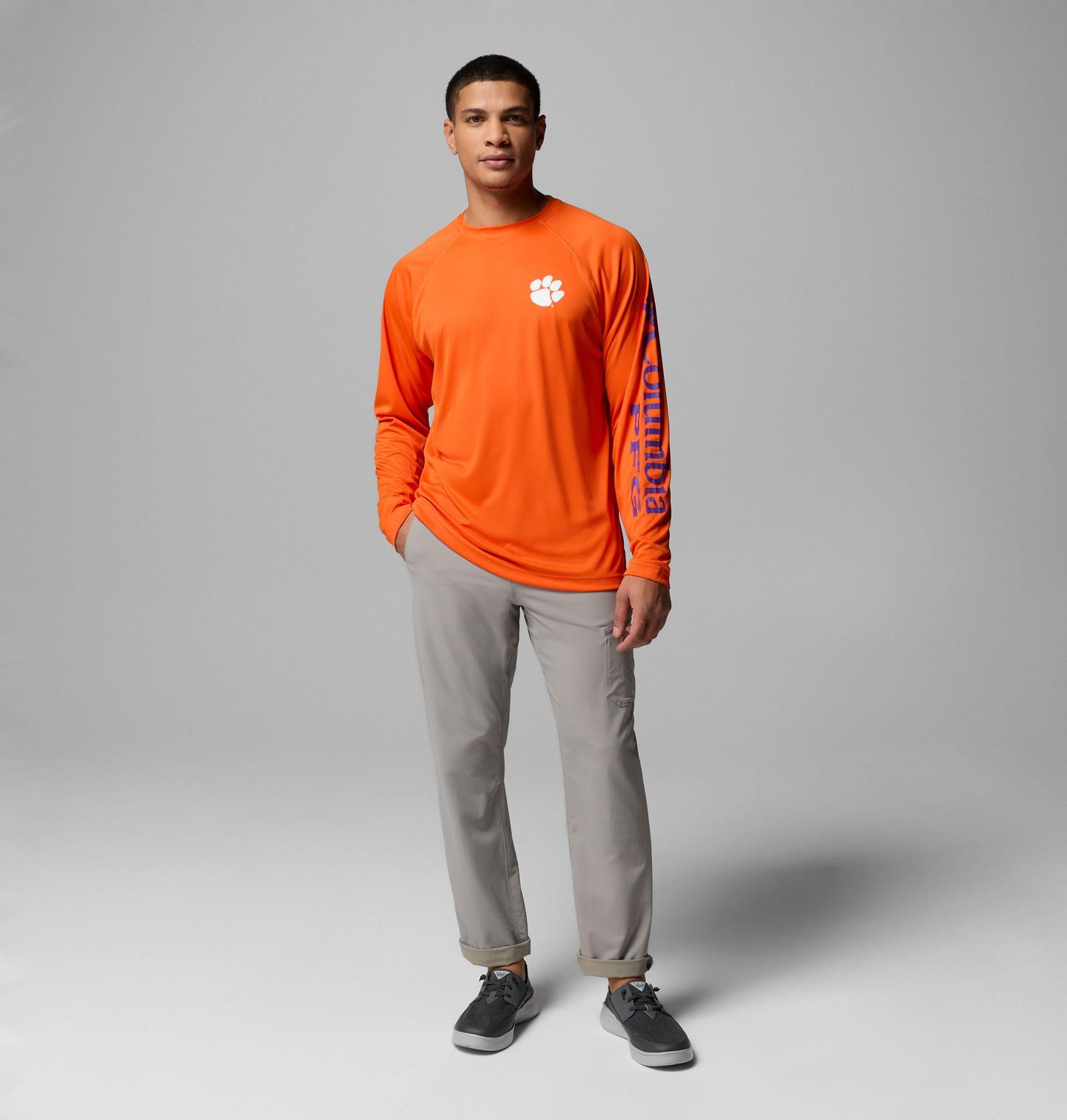 Мужская рубашка Columbia Collegiate PFG Terminal Tackle Long Sleeve Shirt - Clemson, цвет: Оранжевый — фото 2