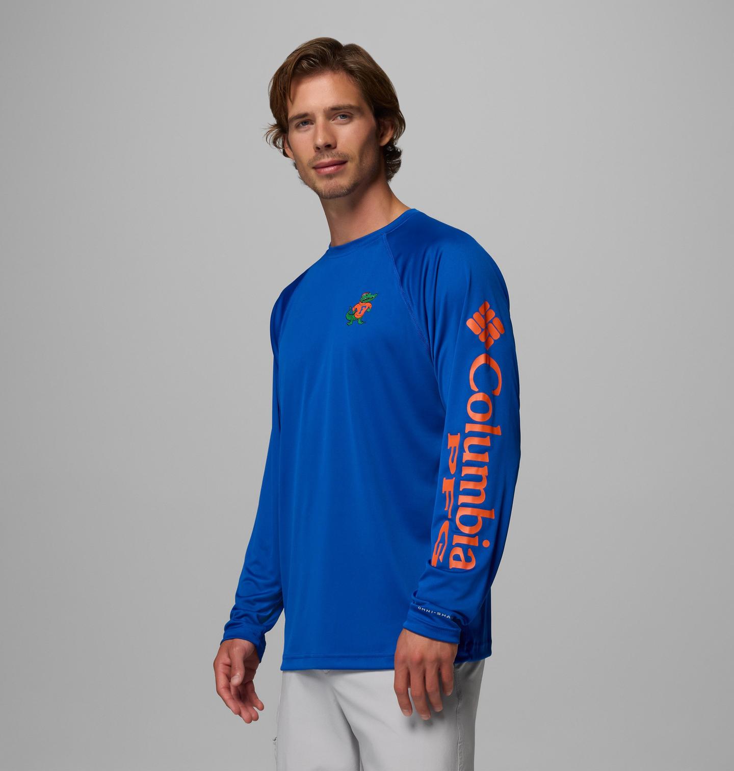 Мужская рубашка Columbia Collegiate PFG Terminal Tackle Long Sleeve Shirt - Tall - Florida, цвет: Fla - Azul — фото 4