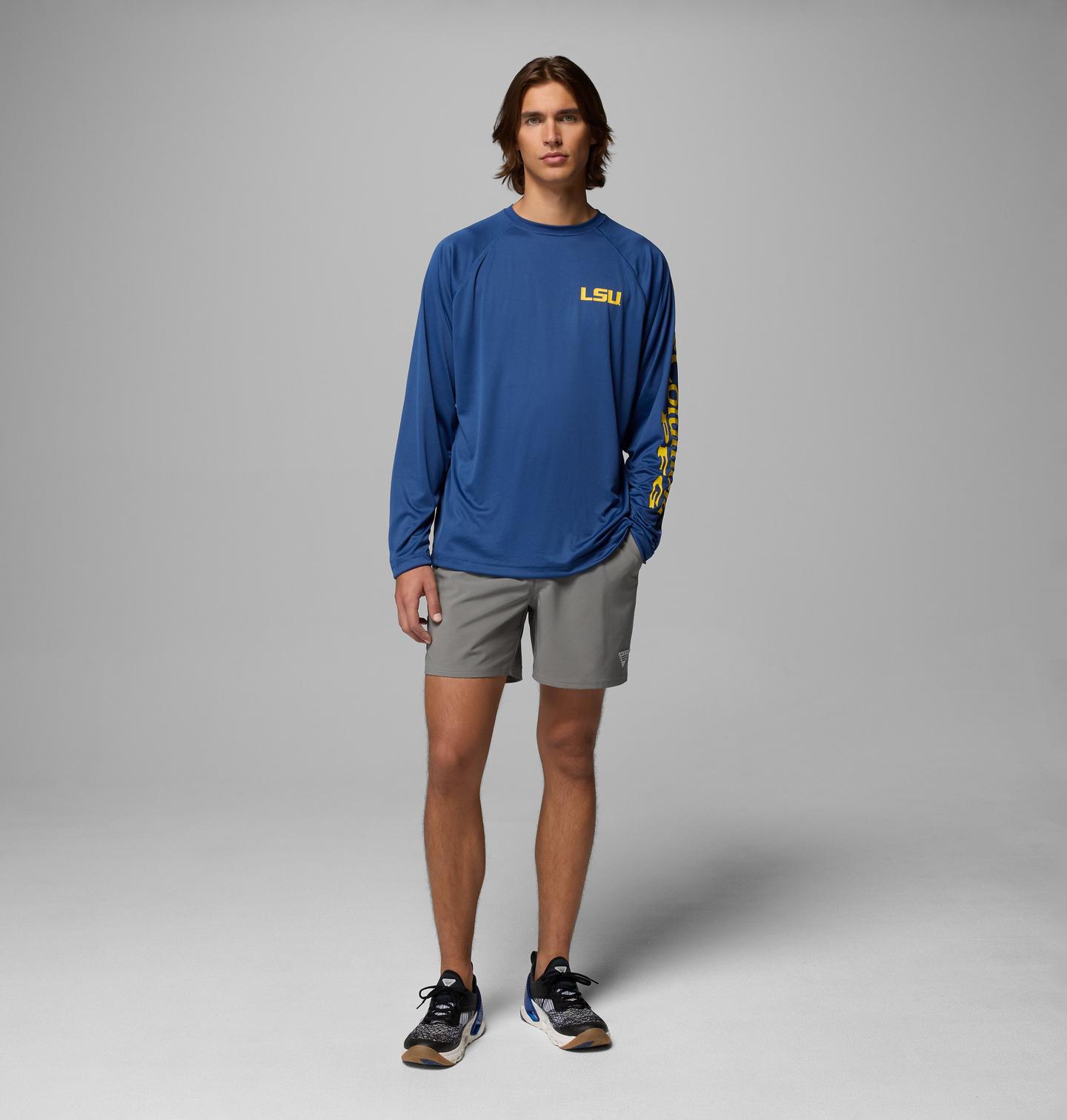 Мужская рубашка Columbia Collegiate PFG Terminal Tackle Long Sleeve Shirt - Tall - LSU, цвет: Карбоновый — фото 2