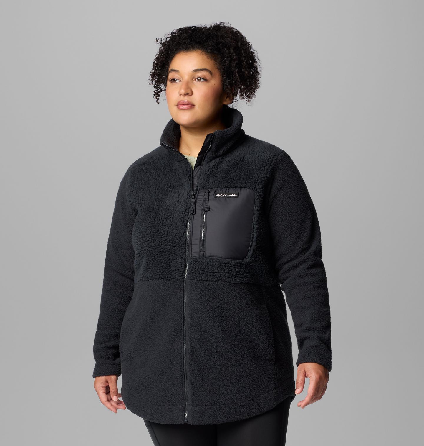 Женская куртка Columbia Lodge Sherpa Full Zip Fleece Jacket - Plus Size, цвет: Чёрный — фото 1