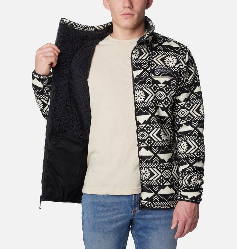 Men's Winter Pass Sherpa Fleece Jacket, Color: Black Checkered Peaks Tonal Print, image 5