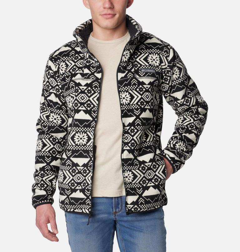 Men's Winter Pass Sherpa Fleece Jacket, Color: Black Checkered Peaks Tonal Print, image 6