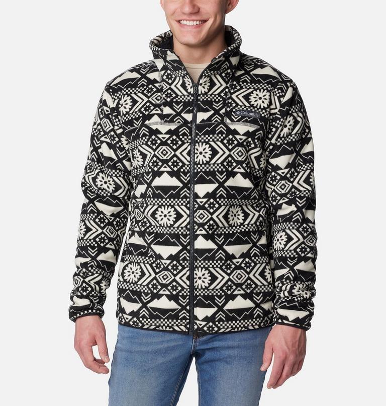 Men's Winter Pass Sherpa Fleece Jacket, Color: Black Checkered Peaks Tonal Print, image 1