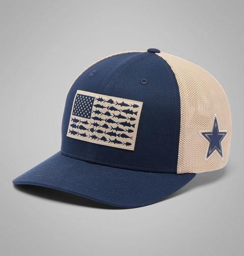 Мужская кепка Columbia PFG Mesh Fish Flag Ball - Dallas, цвет: Тёмно-синий / Серо-бежевый