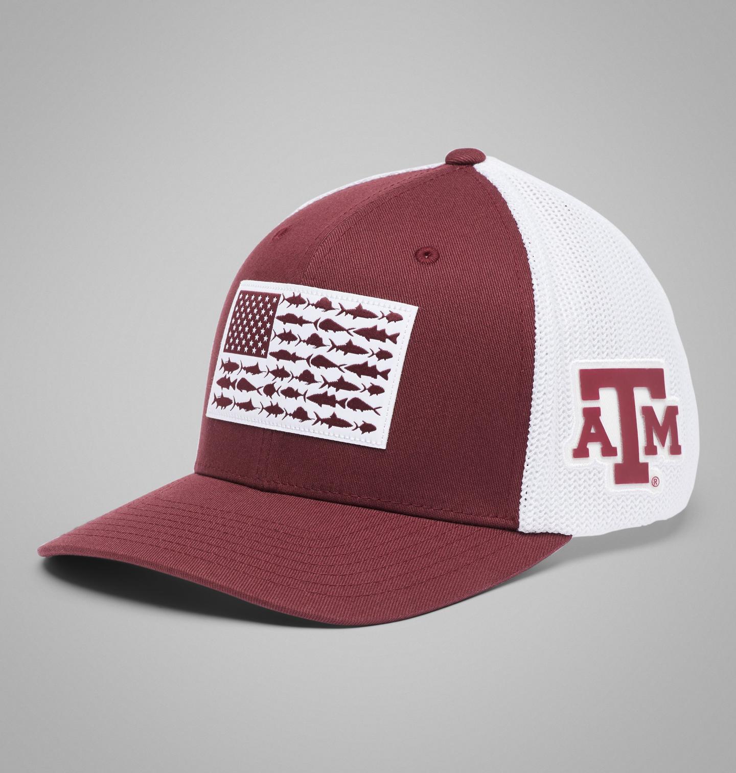 Мужская кепка Columbia PFG Mesh Fish Flag Ball - Texas A&M, цвет: Глубокий тёмно-бордовый — фото 1