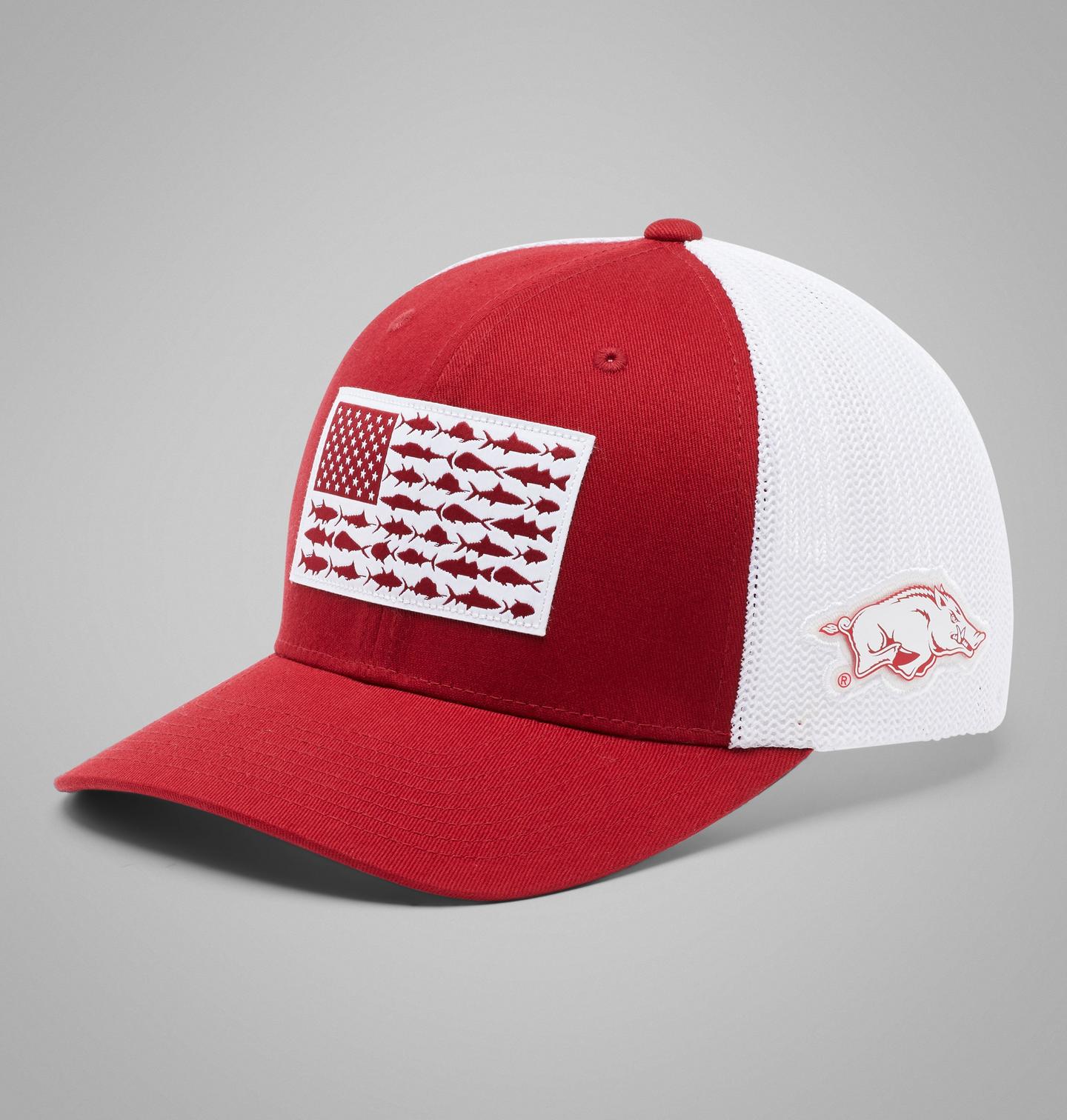 Мужская кепка Columbia PFG Mesh Fish Flag Ball - Arkansas, цвет: Красный бархатный — фото 1